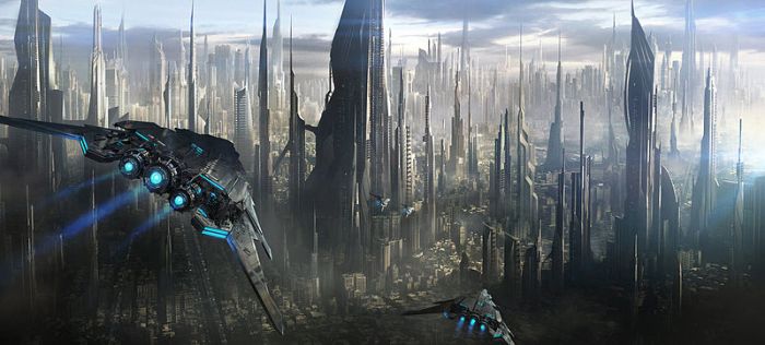 Depiction of a futuristic city by Cronus Caelestis